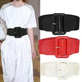 

Fashion Leather Wide Elastic Cummerbunds Women Belt Girdle Big Buckle Waist Corset Belt Elegant Slim Solid Decorative Waistband