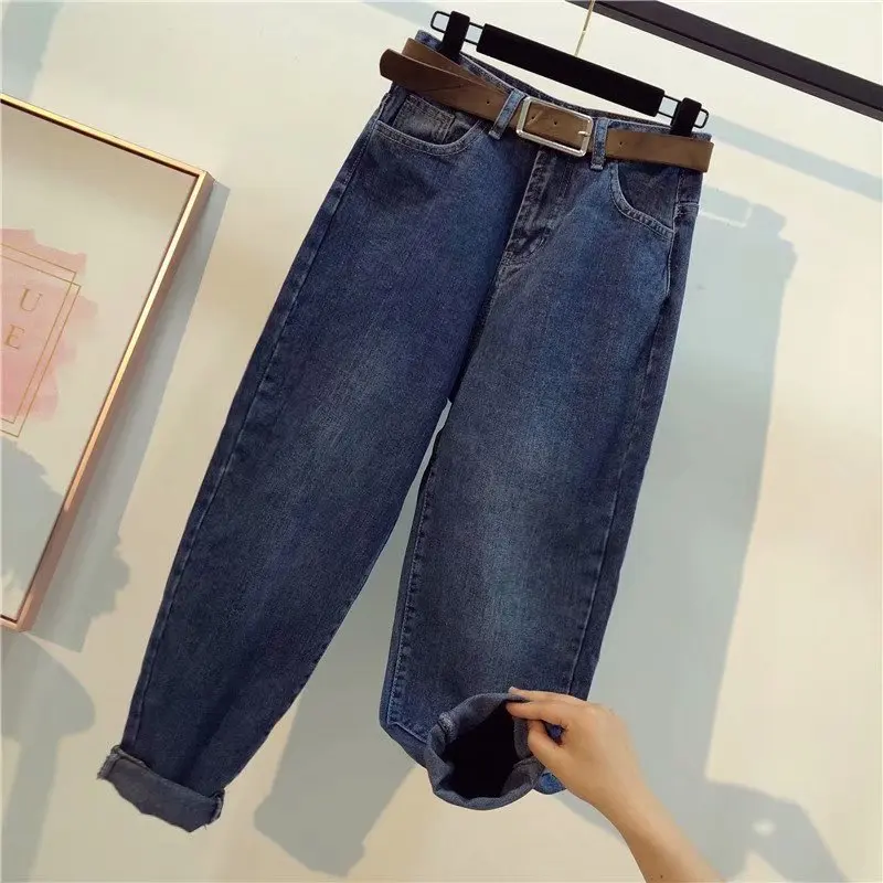 Высокая талия джинсы для женщин в стиле бойфренд свободные винтажные до щиколотки манжеты гарем джинсы брюки размера плюс