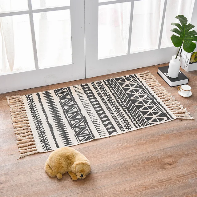 Tassels Woven Carpet Area Rug For Bedroom Knitted Animal Print Carpets Small Mat Kitchen Rugs Washable Rug Aliexpress