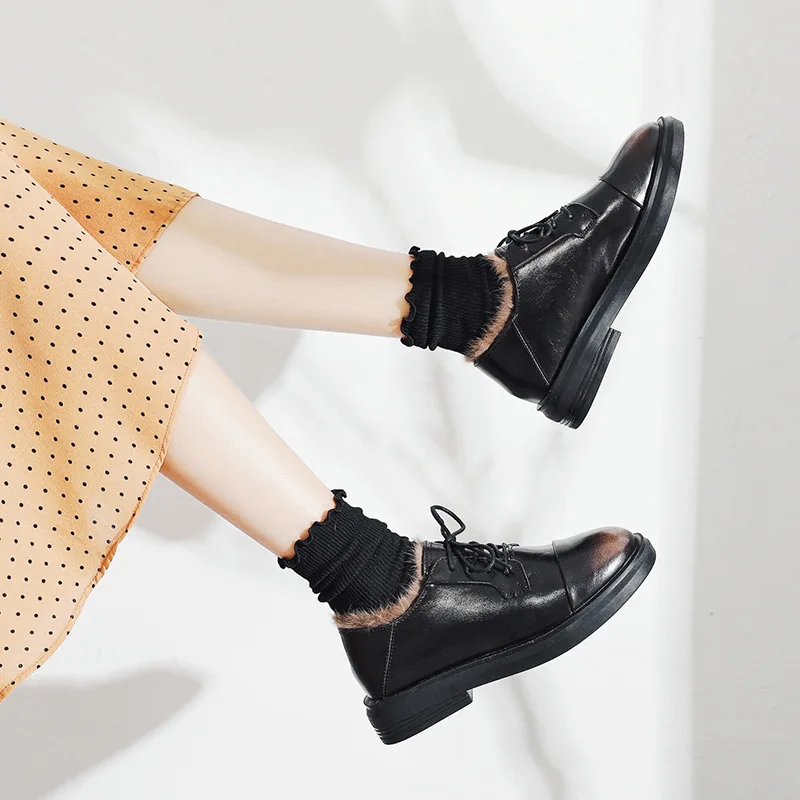 

Creepers Women Shoes Large Keep warm Flat Platform Shoes Lace-Up Round Toe Women Flats Casual Shoes Solid Female Shoes S21-36