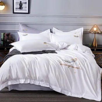

100% High quality cotton Bedding Set Embroidered duvet cover quilt cover pillowcases flat bed sheet Queen King size