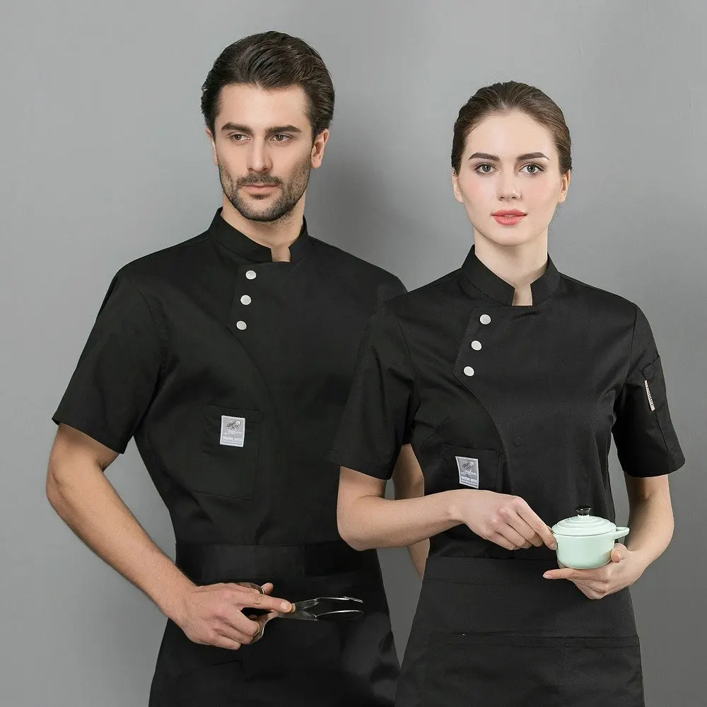 UK Unisex Chef Jacket Coat Restaurant Kitchen Cook Short Sleeves Work Uniform 