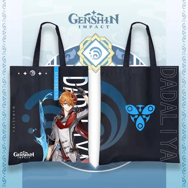 Genshin Impact Anime Cosplay Baal Kazuha Canvas Tote Bag Zhongli Yoimiya Xiao Ayaka Ganyu Hu Tao Klee Kids Collection Gifts Tartaglia