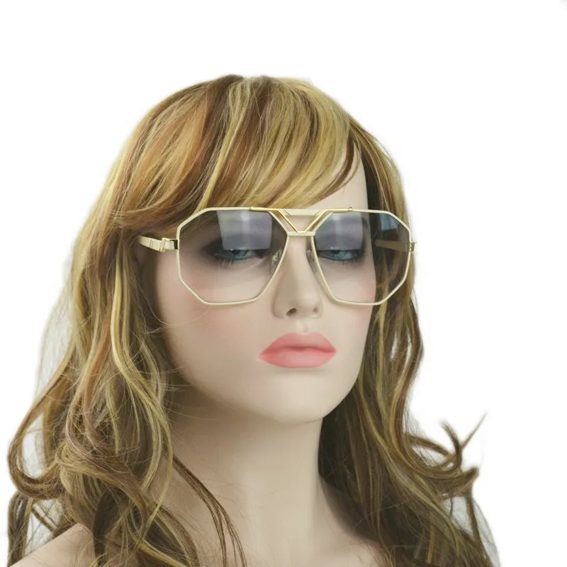Oversized Gradient Sunglasses Fashion Ladies Metal Frame Sun Glasses Women Mask Style Shield Driving goggles Sun Glasses FML