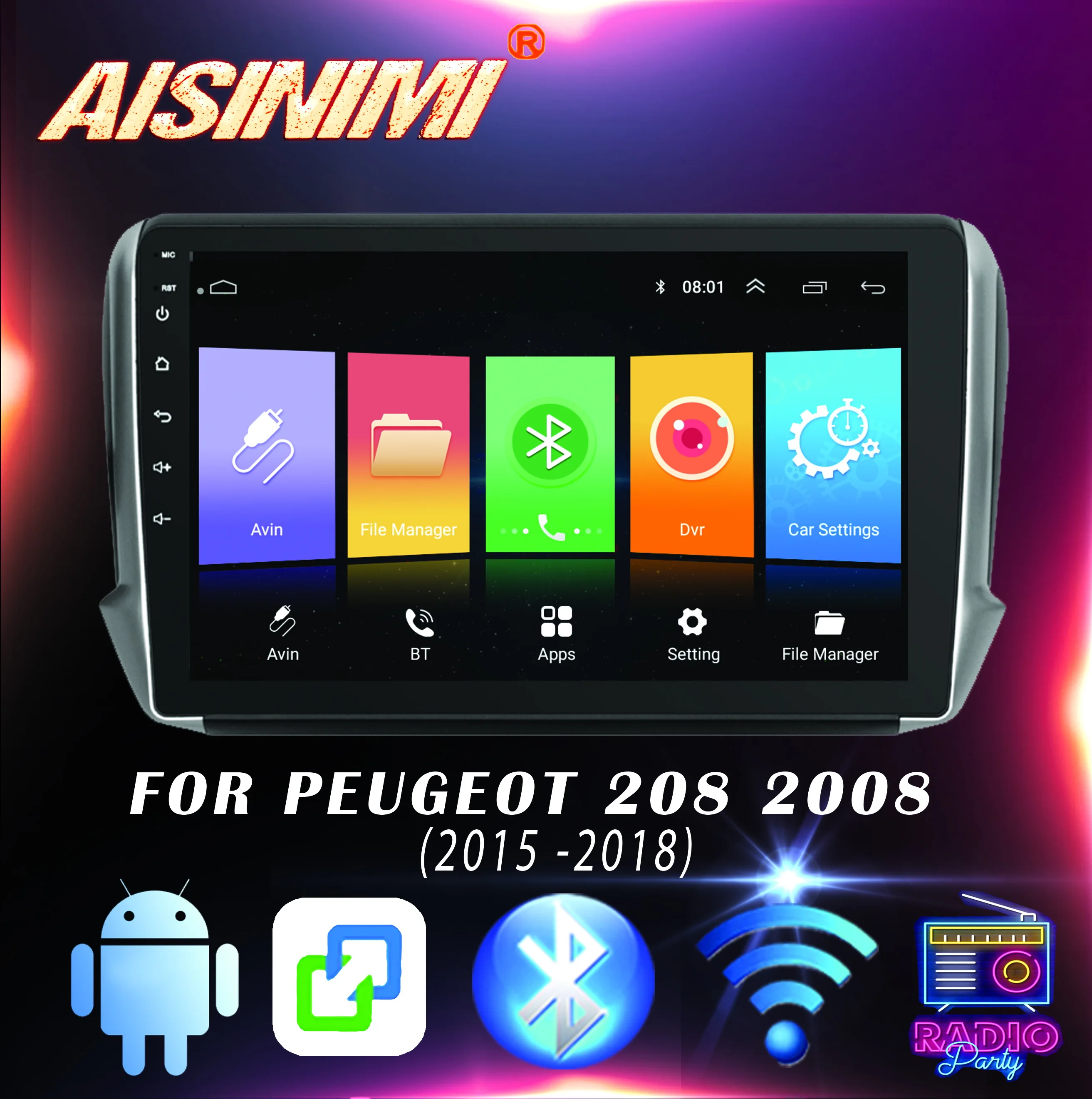 Автомагнитола Aisinimi с Android 8 1 для PEUGEOT 208 2008 (2008 2015 2016 2017 2018) Dvd Navi Player