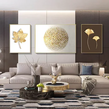 

Abstract Gold Moon Planet Geometry Poster And Print Plant Leaves Canvas Painting Living Room Background Wall Decorative Picture