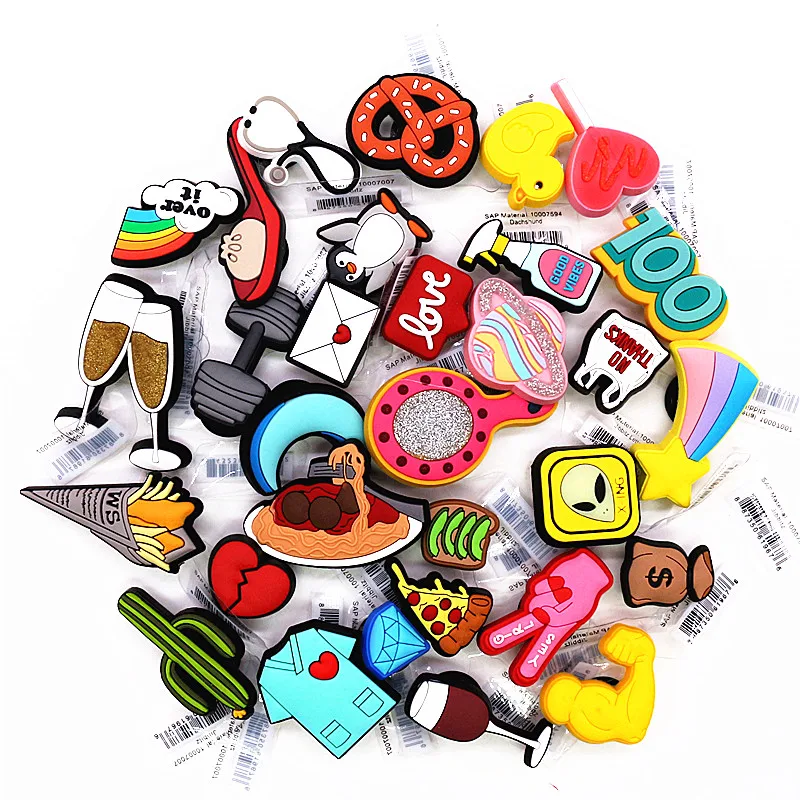 31 Kinds of Fitness Medical Food Shoe Charms Accessories Cute Animals PVC Shoe Decoration for Croc jibz Kids Party X-mas Gifts