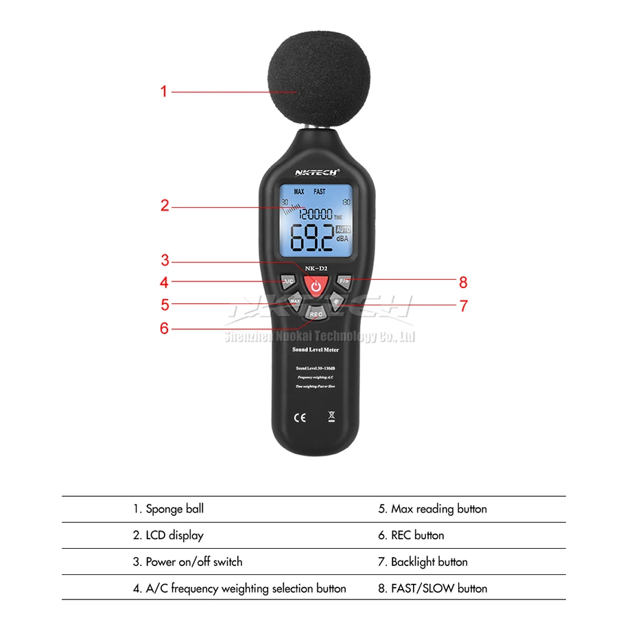 NKTECH NK-D2 цифровой ЖК-дисплей шумомер USB регистратор данных уровень Автоматический диапазон 30-130дб децибел частота 31,5 Гц-8,5 кГц vs MS6701
