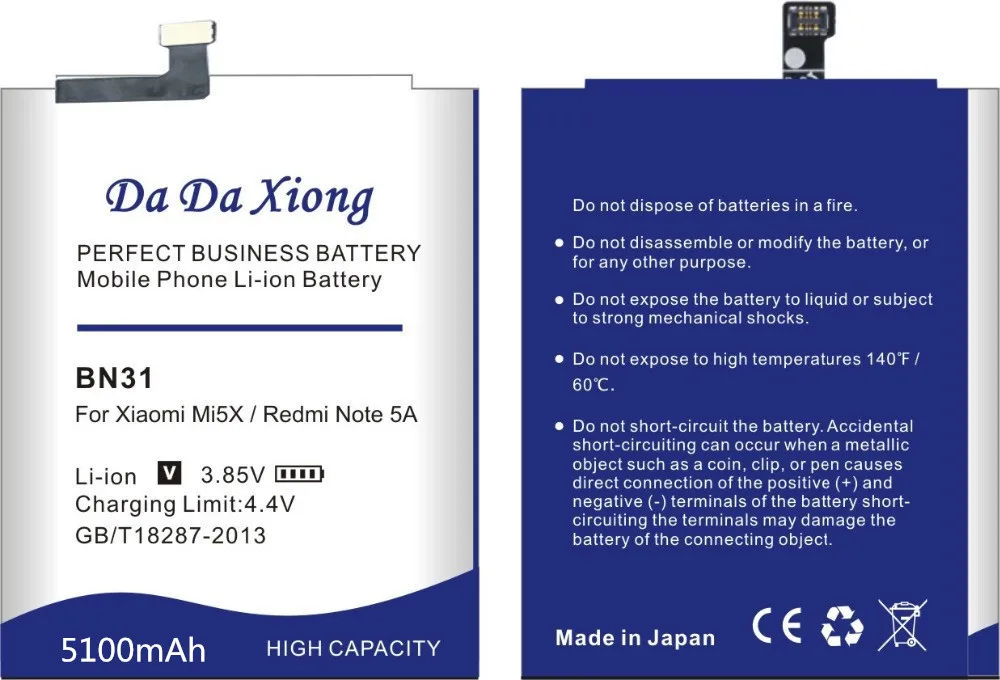 Da Xiong аккумулятор для телефона BN31 для Xiaomi mi 5X mi 5X/Red mi Note 5A/Note 5A Pro 5100 мАч Сменные Аккумуляторы