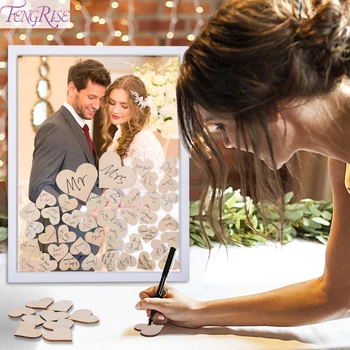 

FENGRISE Creative wood Sign In Book Wedding Decoration Wooden Photo Frame Rustic Wedding Party Supplies Anniversary Table Decor