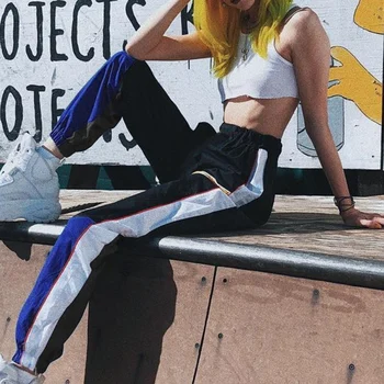 

Women Harem Pants Loose High Waist Beam Foot Pants Stitching Hit Color Long Harem Pants Women Spring Autumn 3XL