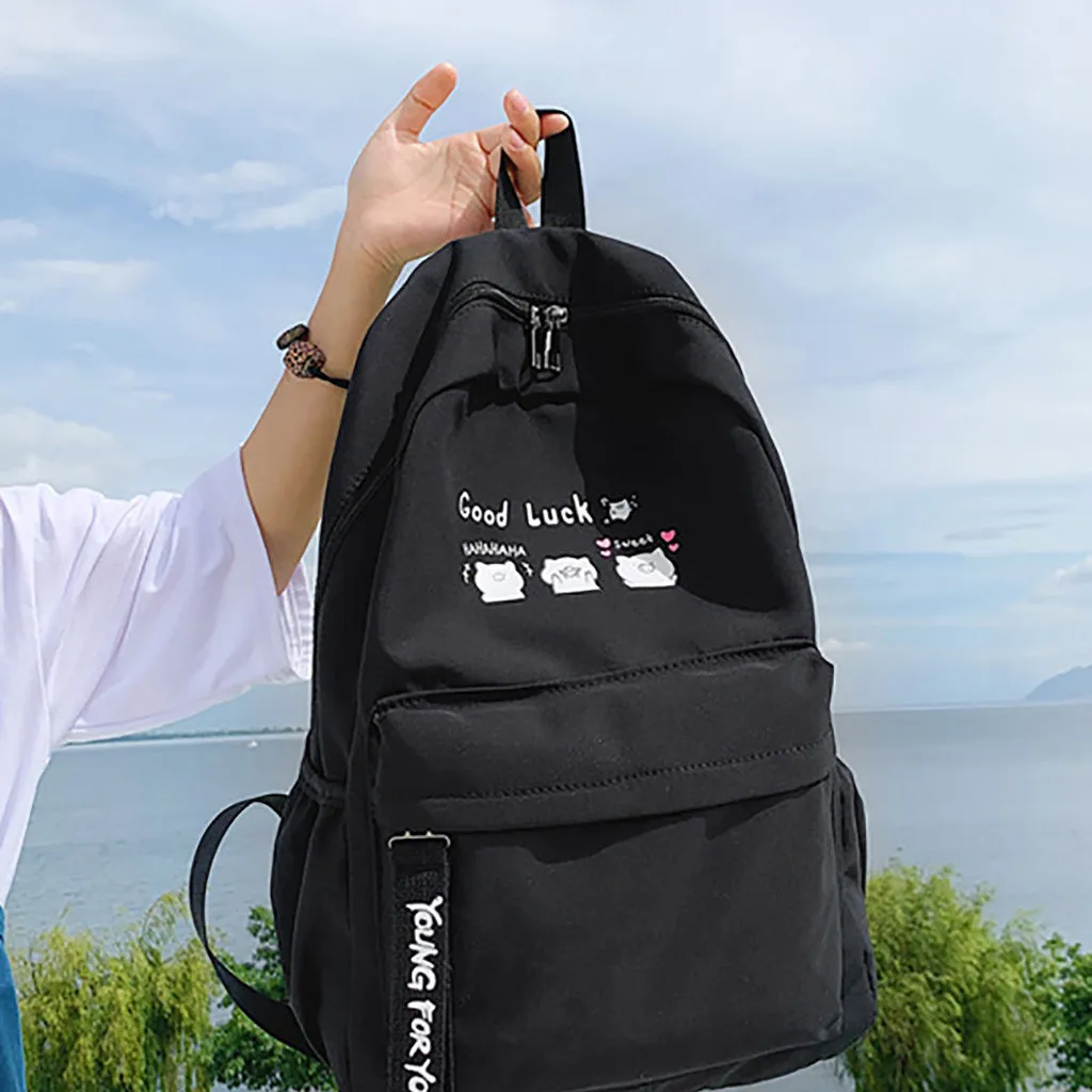 Korean Nylon Solid Color Travel Backpack Women Large Capacity Lightweight Portable Schoolbag Teenager Multi Pockets Back Packs