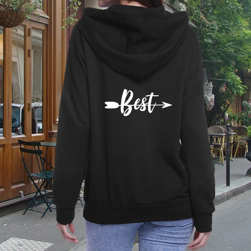 BFF толстовки для женщин осень зима длинный рукав толстовка сзади печать женские толстовки лучшие друзья буквы повседневные пальто