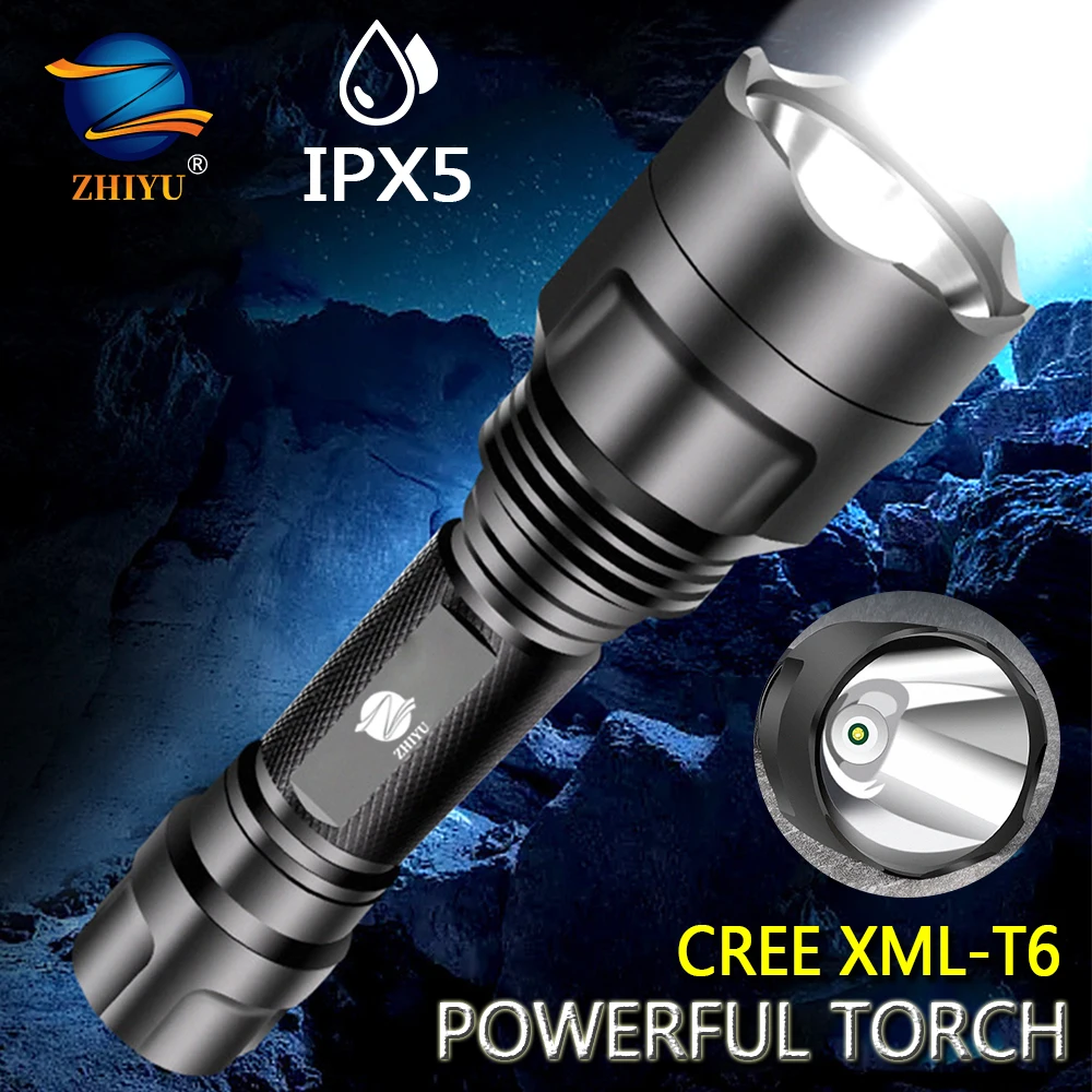 

Super Bright LED Flashlight 5 Lighting Modes Waterproof and Self-defense Led Torch for Riding Camping Hunting Use 18650 Battery
