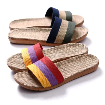 

Summer Flax Slippers Women Men Casual Linen Slides Multi-style Non-slip EVA Home Slippers Indoor Shoes Female Sandals