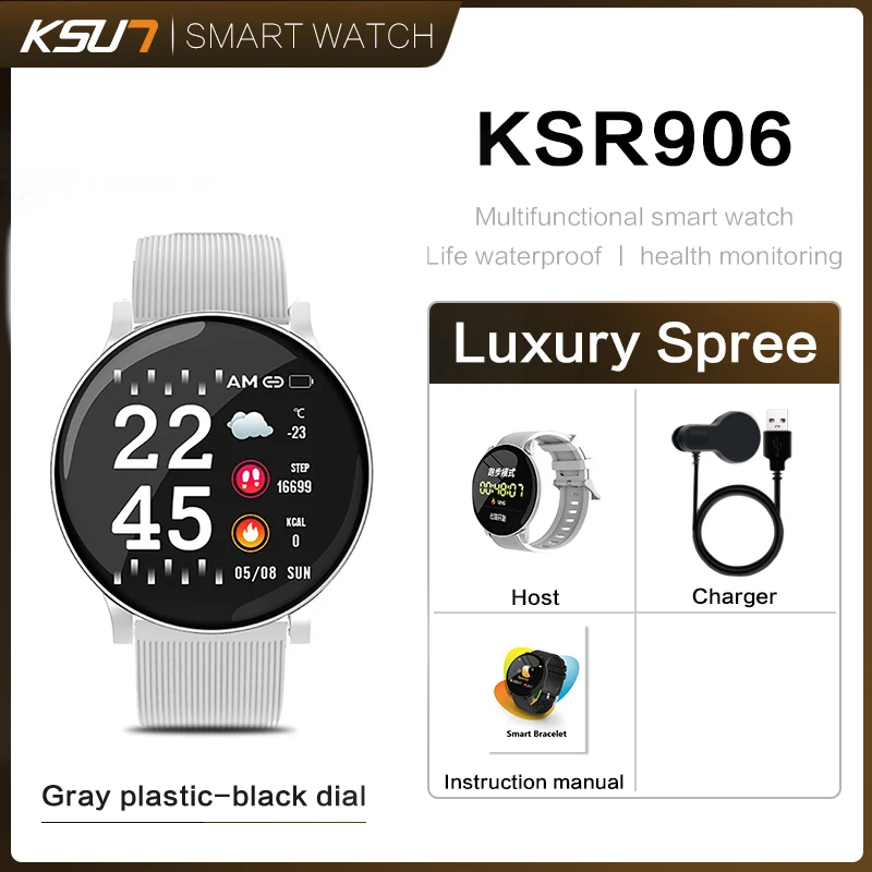 KSR906 Smart Watch Heart Rate Monitor Weather Forecast Fitness Watch Call Reminder Waterproof Bluetooth Smart Band - Цвет: KSR906-Grey