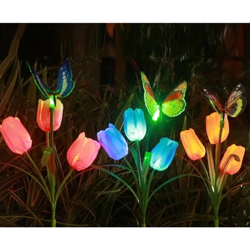 

New Outdoor Solar Light 4Led Colorful Tulip Flower Waterproof For Garden