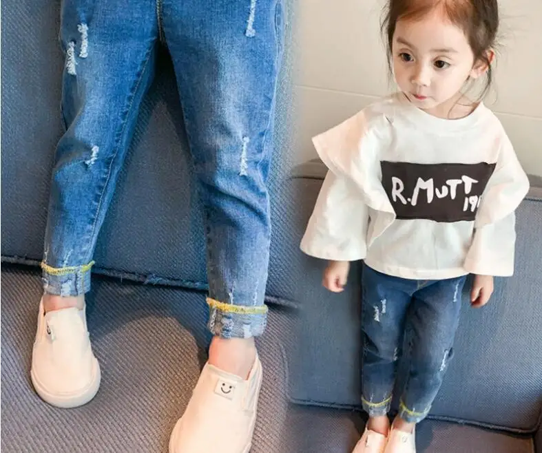 Осенние джинсы для девочек Новинка года, детские штаны для детей, весенне-осенние штаны для малышей