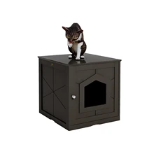 Wooden Cat Litter Box Enclosure Best Decorative Cat House & Side Table Indoor Pet Crate Cat Home Nightstand