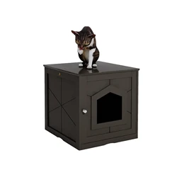 Wooden Cat Litter Box Enclosure Best Decorative Cat House & Side Table Indoor Pet Crate  Cat Home Nightstand