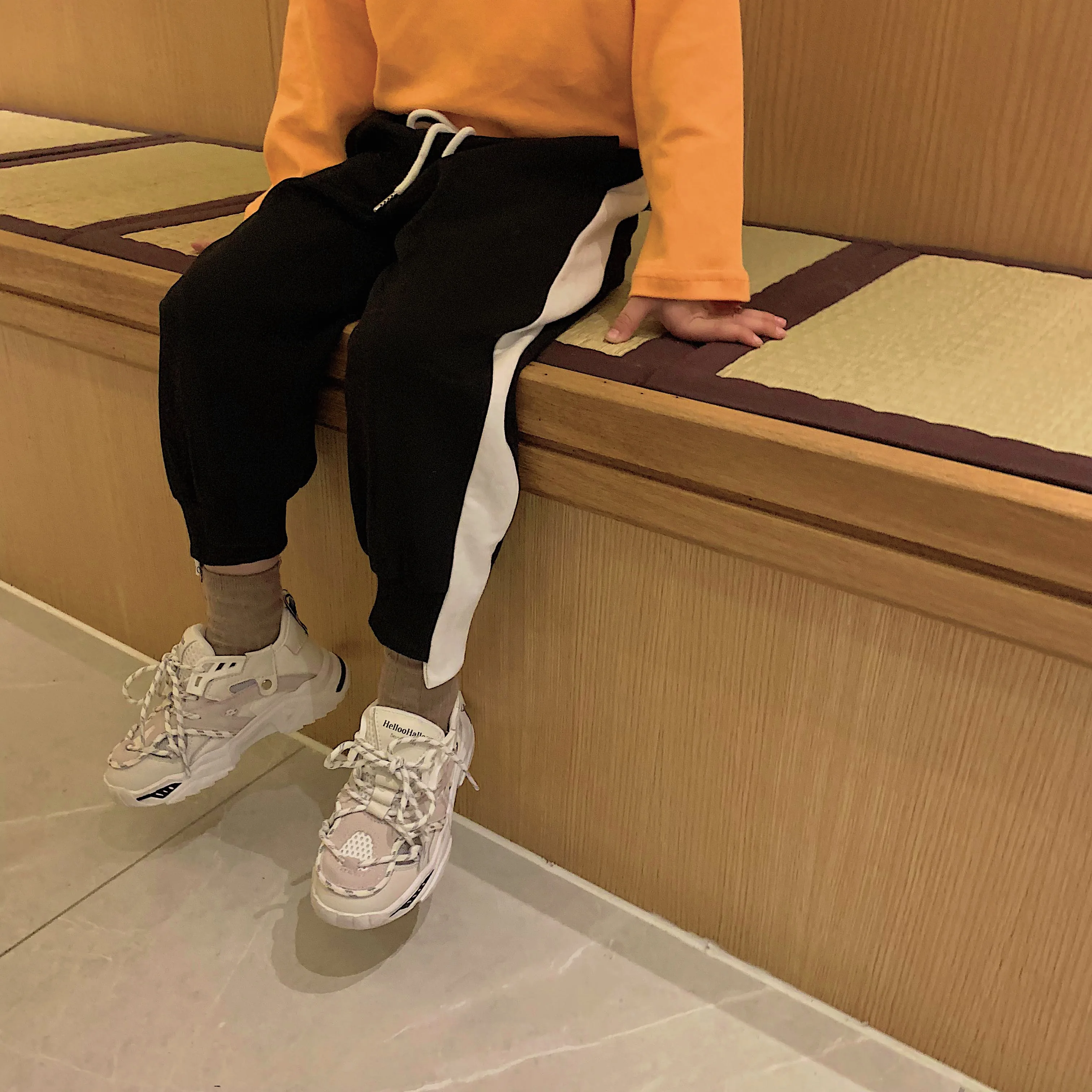 Children Autumn New Boys Pants Baby Girls Side Strip Sports Casual Cotton Pants Kids Drawstring Cotton Loose Trousers