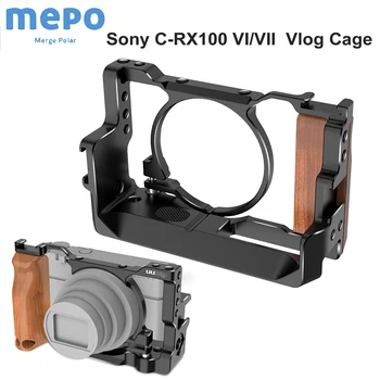 

Metal Camera Vlog Cage for Sony RX100 VI/VII Dual Cold Shoe Quick Release Plate with Wooden Side Hand Grip 1/4 Screw Accessories
