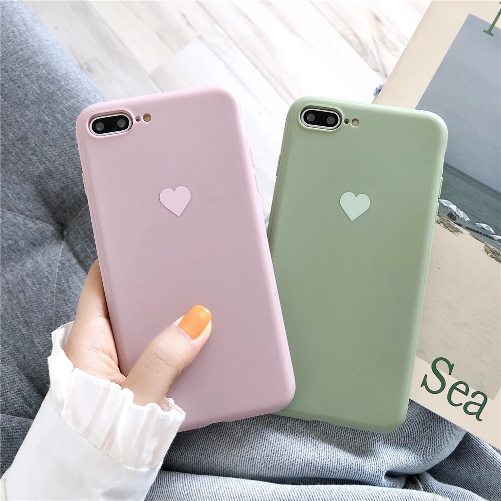 

Solid Color Love Pattern Case Cover for iPhone 7 iPhone 6 6S 8 Plus XR XS Max Funda Smile Soft TPU Silicone Couples Back Cover