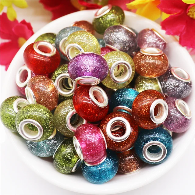 10Pcs Marble Color Big Hole European Glass Beads Bulk Fit Pandora Charm Bracelet  Bangle DIY Women