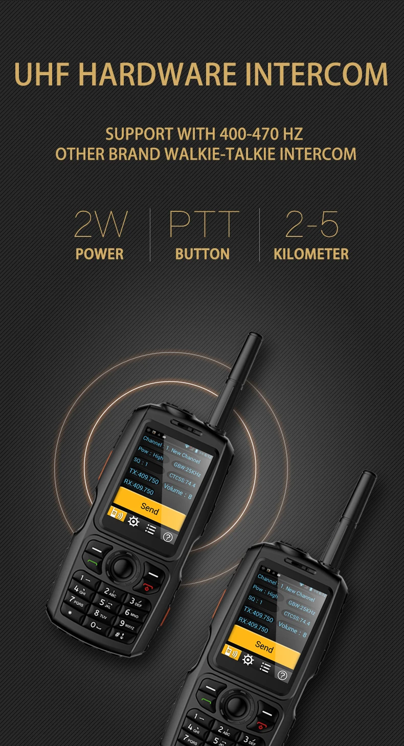 3g Wcdma Защищенный телефон Android с UHF 2W домофон PTT