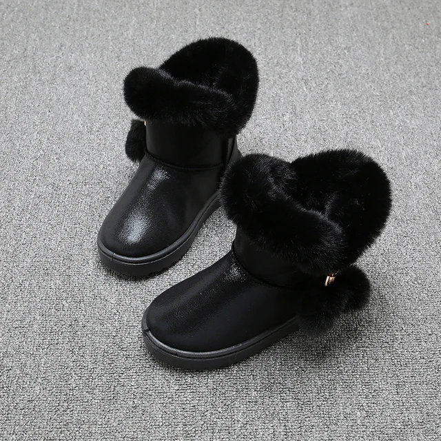Botas de nieve para niños y niñas, botas impermeables de algodón para niños, suela gruesa de goma antideslizante, Color sólido, Bola de piel, SSJ041 Botas de nieve para niños y niñas, botas impermeables de algodón para niños, suela gruesa de goma antideslizante, Color sólido, Bola de piel, SSJ041