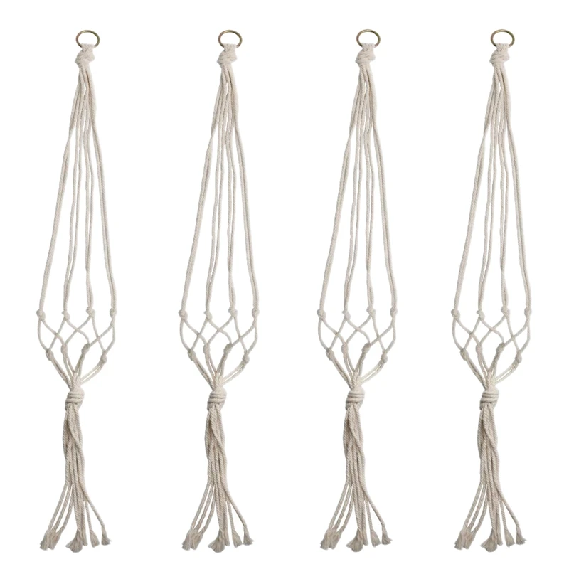 4 Pcs Macrame Plant Hanger Set Hanging Planter Handmade Cotton Rope For Indoor Outdoor Flower Pots (Pot Not Included) | Дом и сад