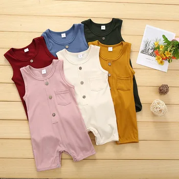 

Summer Solid Rompers Newborn Infant Baby Girls Boys Outfit Cotton Romper Jumpsuit Bebe Kid Ropa Sleeveless Casual Stripe Clothes