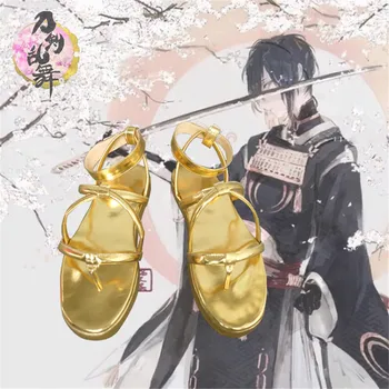 

Hot Anime Touken Ranbu Online Mikazuki Munechika Cosplay Shoes Golden PU Leather Sandal for Halloween