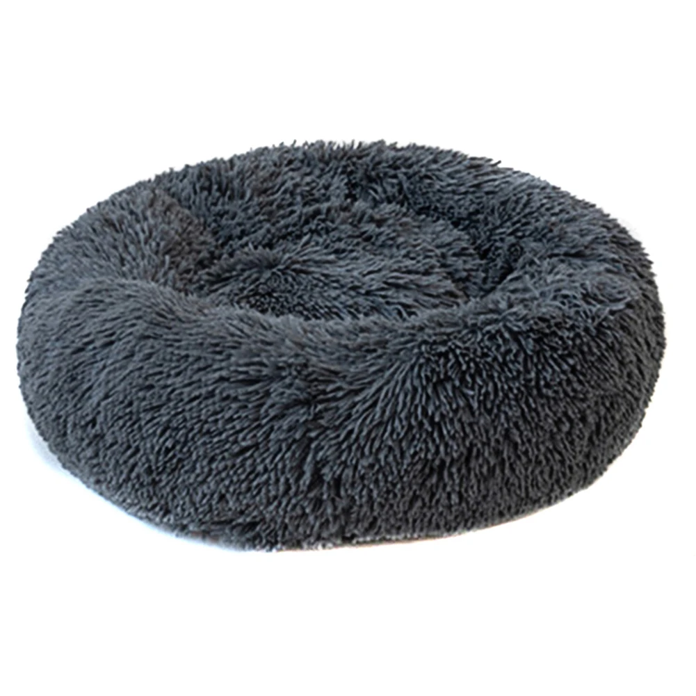 Dark Gray Кровать для домашних животных, собак, кошек, теплая мягкая плюшевая кровать, успокаивающее гнездо, круглый коврик с пончиком, DEC889(Бесплатный маленький подарок - Цвет: Dark Gray