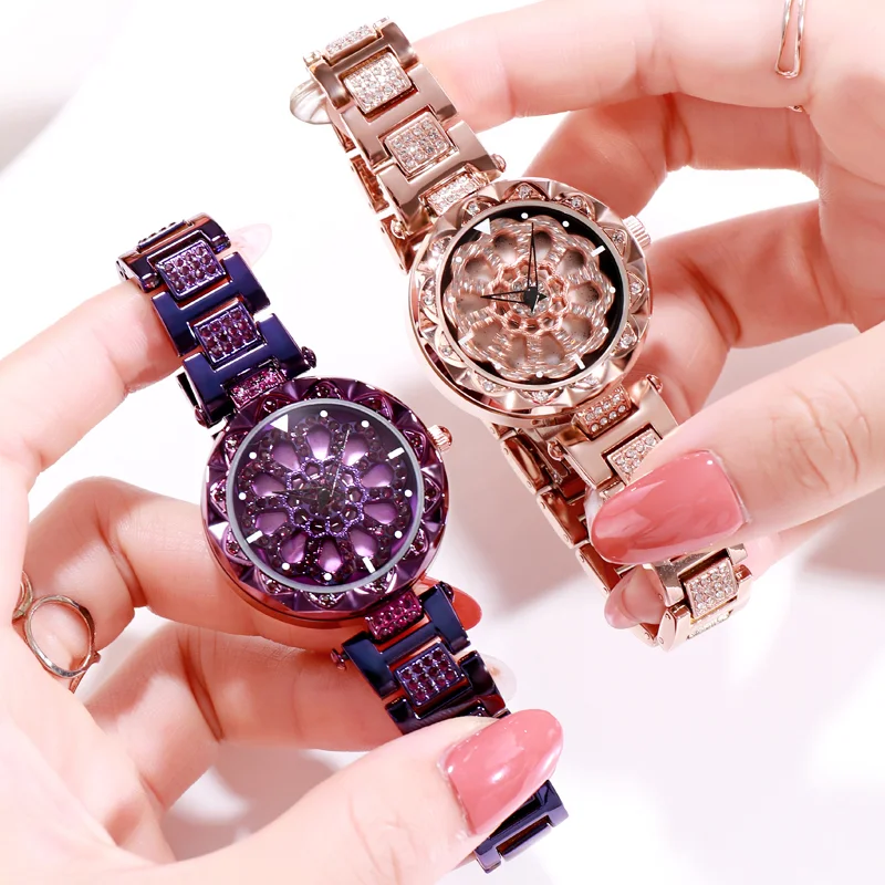 KINGNUOS New high-end fashion stainless steel steel band watch rotatable dial waterproof women's bracelet watch