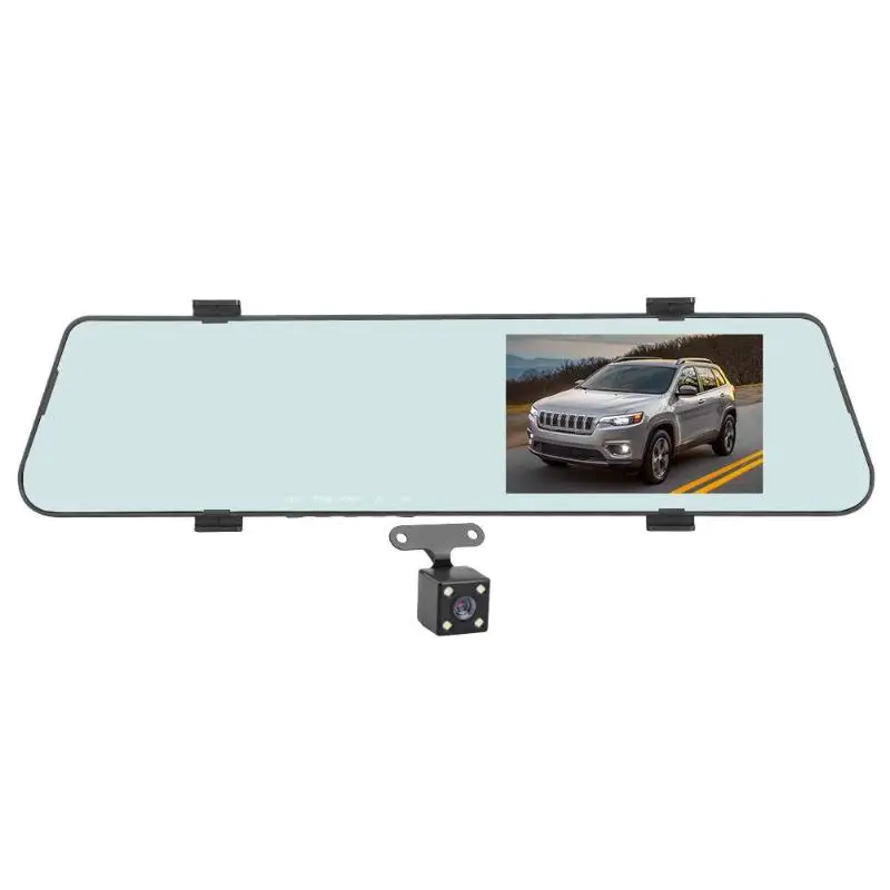 With Camera No Card VODOOL L700 1080P HD Автомобильная dvr камера 4,3 дюймов ips Двойной объектив зеркало заднего вида Dashcam видео рекордер 170 градусов широкоугольный видеорегистратор - Название цвета: With Camera No Card
