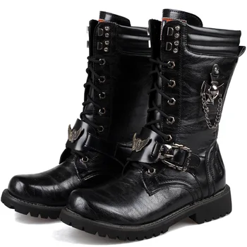 

Men's Boots Autumn and Winter Combat Military Boots Men's Street Fashion Casual Martin Boots Mid-tube Black Motorcycle Boots
