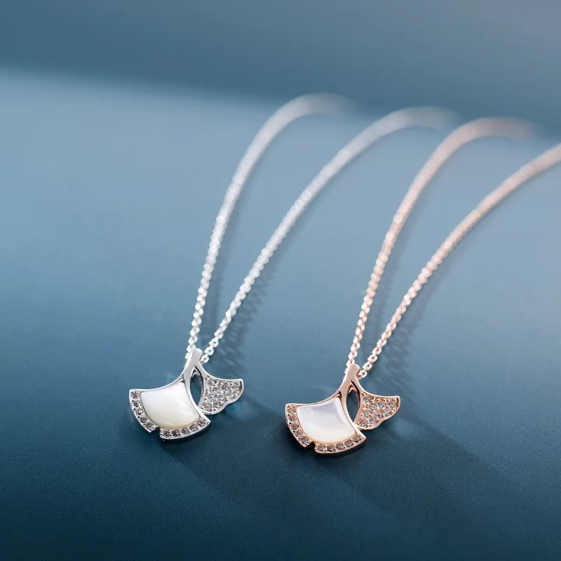 

Ginkgo Leaf 925 Sterling High Grade Sense Necklace French Non-mainstream Women's Fan-shaped Choker INS Cool bei qiao wang Red 78