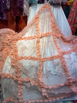 

on sale newest african embroidered tulle net lace fabric with 3D flower french style embroidered tulle lace fabric for pa