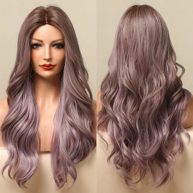 GEMMA Long Wavy Ombre Brown Purple Synthetic Wigs for Women Heat Resistant Natural Middle Part Cosplay Party Lolita Hair Wigs LC5224-1