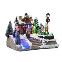 Adornos de caja de música de Navidad, nuevas decoraciones navideñas con LED, decoración de escritorio, casa de pueblo de Navidad para Ch