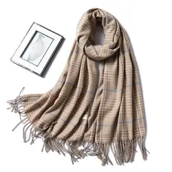 Женский клетчатый зимний шарф женский теплый пашмины с кисточками кашемировые шарфы Bufanda шали и обертывания 2019 Мода