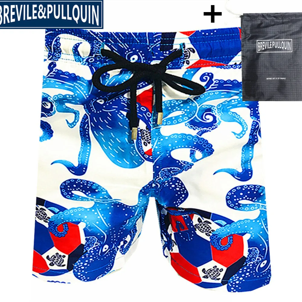 G Весенне-летние пляжные шорты-бермуды, бренд Brevile pullquin, пляжные шорты для мужчин с черепашками, сексуальные плавки, M-XXXL+ сумка в подарок - Цвет: G
