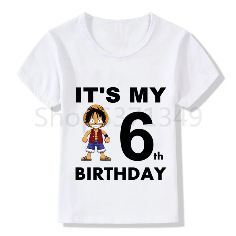 Цельный LUFFY мультфильм футболка «С Днем Рождения» Happy футболка «С Днем Рождения» с принтом забавные детские футболки, футболка для мальчиков и девочек, Рубашка с короткими рукавами футболка «С Днем Рождения»