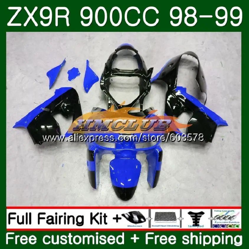 Корпус для KAWASAKI ZX900 ZX9 R ZX 9R ZX9R 98 99 00 01 110CL. 86 900CC ZX 9 R 900 ZX-9R 1998 1999 2000 2001 Обтекатели цвет синий, черный; большие размеры - Цвет: No. 1