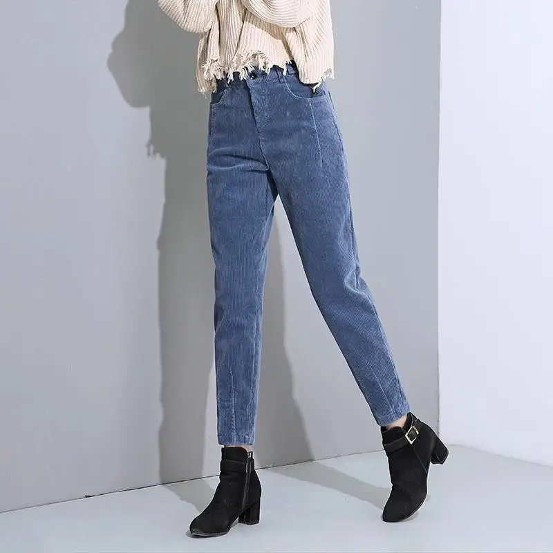 

Women Autumn Winter Corduroy Harem Pants Plus Size Loose Solid High Waist Pants Casual Plus Velvet Long Trousers