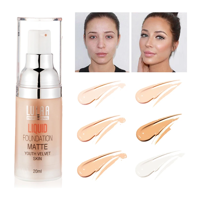 

LULAA Base Liquid Foundation Full Coverage Matte Face Concealer Cream Waterproof Oil-control Makeup Cosmetics Foundation 20ml