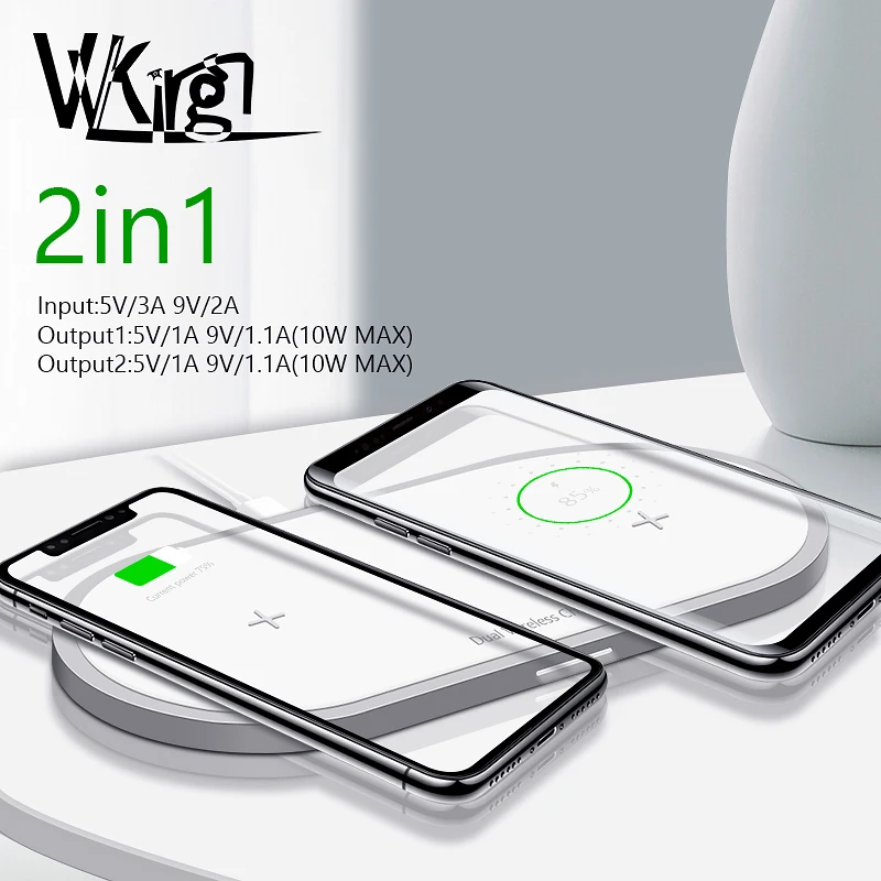  VVKing 10W Dual 2 in 1 QI Wireless Charger For iPhone Xs Max X Samsung S10 S9 S8 Xiaomi Mi 9 Fast W