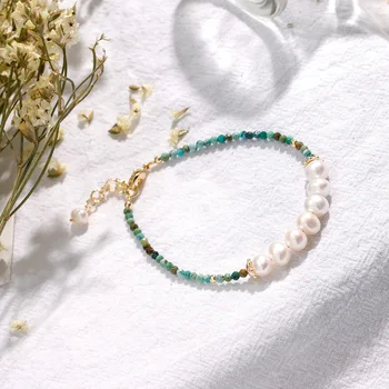 

2020 Natural Split Surface Turquoise Mini Bracelets Freshwater Pearls INS Non-mainstream Girl'S-Holiday Gift