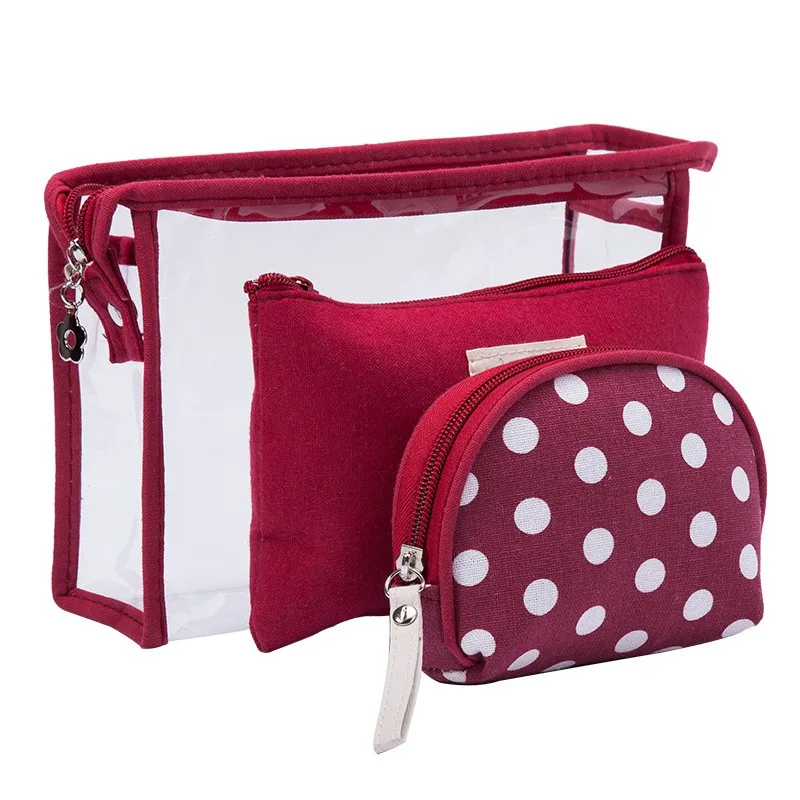 

X Fashion Women Casual Cute Multi-function PVC Material Colorful Durable Dot Three-Piece Collapsible Cosmetic Bag For Make Up